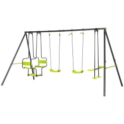 Conjunto de baloiços infantil com 2 baloiços baloiço duplo e estrutura de aço para crianças de 3-8 anos 355x184x186 cm verde