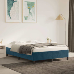 Estrutura de cama sem colchão 140x190 cm veludo azul-escuro