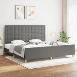Estrutura de cama sem colchão 200x200 cm tecido cinzento-escuro