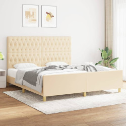 Estrutura de cama sem colchão 180x200 cm tecido cor creme
