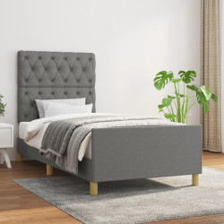 Estrutura de cama sem colchão 80x200 cm tecido cinzento-escuro