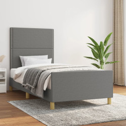 Estrutura de cama sem colchão 90x200 cm tecido cinzento-escuro