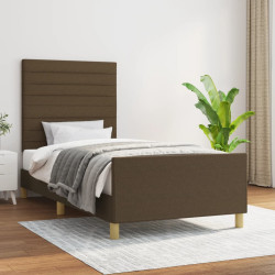 Estrutura de cama sem colchão 90x190 cm tecido castanho-escuro
