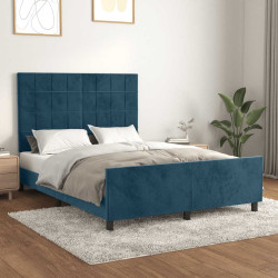 Estrutura de cama sem colchão 140x200 cm veludo azul-escuro