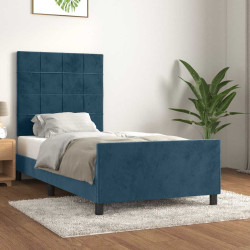 Estrutura de cama sem colchão 90x200 cm veludo azul-escuro