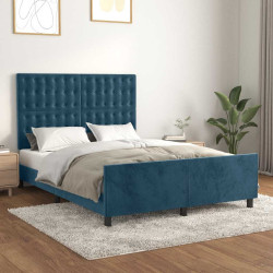 Estrutura de cama sem colchão 140x200 cm veludo azul-escuro