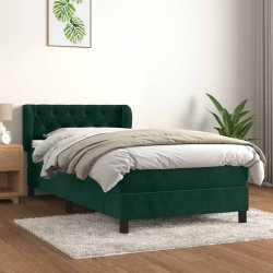 Cama com molas/colchão 80x200 cm veludo verde-escuro