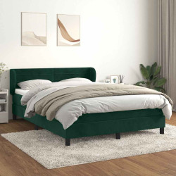 Cama com molas/colchão 140x190 cm veludo verde-escuro