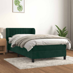 Cama com molas/colchão 90x190 cm veludo verde-escuro