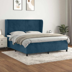 Cama com molas/colchão 160x200 cm veludo azul-escuro