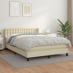 Cama com molas/colchão 140x200 cm couro artificial cor creme