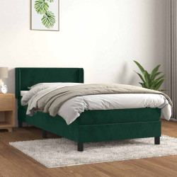 Cama com molas/colchão 100x200 cm veludo verde-escuro