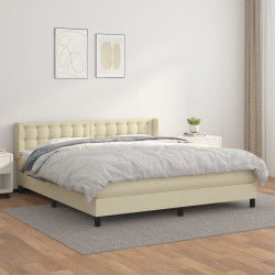 Cama com molas/colchão 180x200 cm couro artificial cor creme