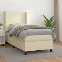 Cama com molas/colchão 100x200 cm couro artificial cor creme