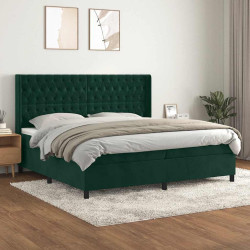 Cama com molas/colchão 200x200 cm veludo verde-escuro