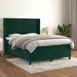 Cama com molas/colchão 140x200 cm veludo verde-escuro