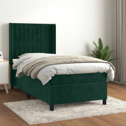 Cama com molas/colchão 100x200 cm veludo verde-escuro