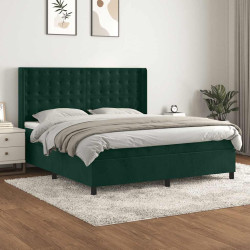 Cama com molas/colchão 160x200 cm veludo verde-escuro