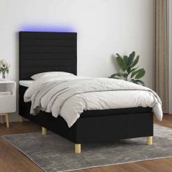 Cama box spring c/ colchão e LED 80x200 cm tecido preto