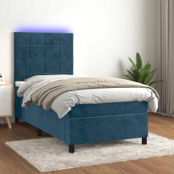 Cama box spring c/ colchão/LED 80x200 cm veludo azul-escuro