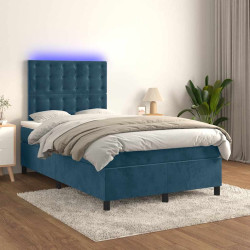 Cama box spring c/ colchão/LED 120x200 cm veludo azul-escuro