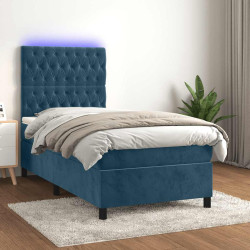 Cama box spring c/ colchão/LED 80x200 cm veludo azul-escuro