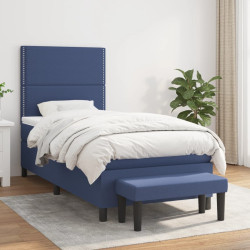 Cama com molas/colchão 90x200 cm tecido azul