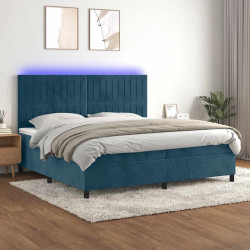 Cama box spring c/ colchão/LED 200x200 cm veludo azul-escuro
