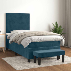 Cama com molas/colchão 100x200 cm veludo azul-escuro