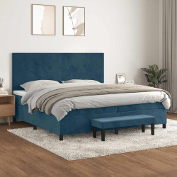 Cama com molas/colchão 200x200 cm veludo azul-escuro