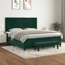 Cama com molas/colchão 180x200 cm veludo verde-escuro