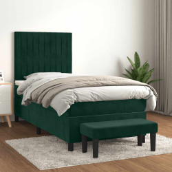 Cama com molas/colchão 90x200 cm veludo verde-escuro