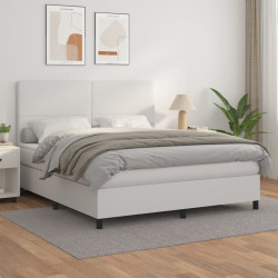 Cama com molas/colchão 180x200 cm couro artificial branco