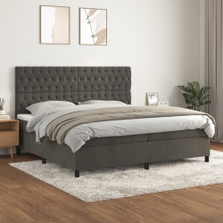 Cama com molas/colchão 200x200 cm veludo cinzento-escuro