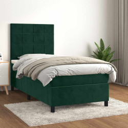 Cama com molas/colchão 100x200 cm veludo verde-escuro