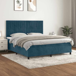 Cama com molas/colchão 160x200 cm veludo azul-escuro