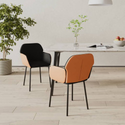 Cadeiras de jantar 2 pcs tecido/couro artificial preto