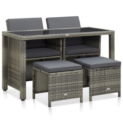 5 Pcs conjunto jantar exterior c/ almofadões vime PE cinzento