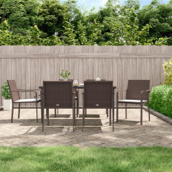 7 Pcs conjunto de jantar p/ jardim c/ almofadões vime PE e aço
