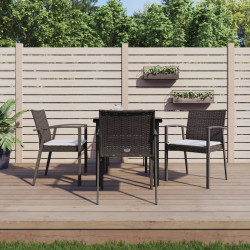 5 Pcs conjunto de jantar p/ jardim c/ almofadões vime PE e aço