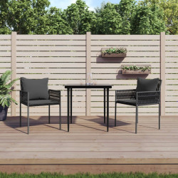 3 Pcs conjunto de jantar p/ jardim c/ almofadões vime PE e aço