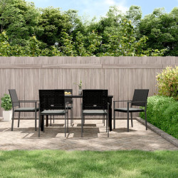 7 Pcs conjunto de jantar p/ jardim c/ almofadões vime PE e aço