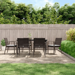7 Pcs conjunto de jantar p/ jardim c/ almofadões vime PE e aço