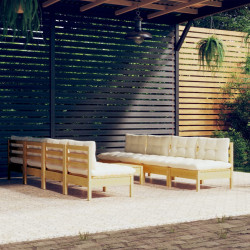 9 Pcs conjunto lounge jardim c/ almofadões creme pinho maciço