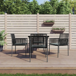 5 Pcs conjunto jantar p/ jardim c/ almofadões vime PE/aço preto