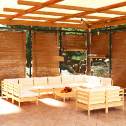 13 Pcs conjunto lounge jardim c/ almofadões cor creme pinho