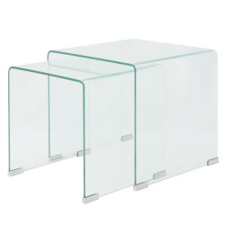 Conjunto mesas de encastrar 2 pcs vidro temperado transparente