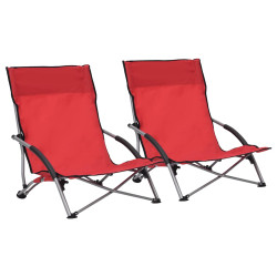 Cadeiras de praia dobráveis 2 pcs tecido vermelho