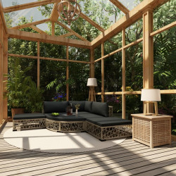 6 Pcs conjunto lounge de jardim c/ almofadões vime PE cinzento