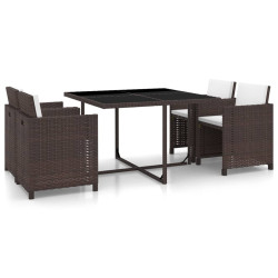 Conjunto de jantar de exterior 13 pcs vime PE castanho
